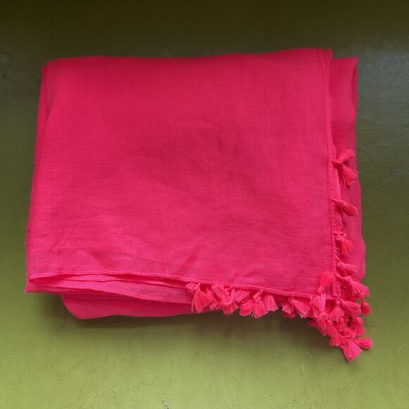 Womens Rectangle Fringed Scarf Hot Pink Summer Shawl Beach Cover 74 x 43 - Picture 4 of 4